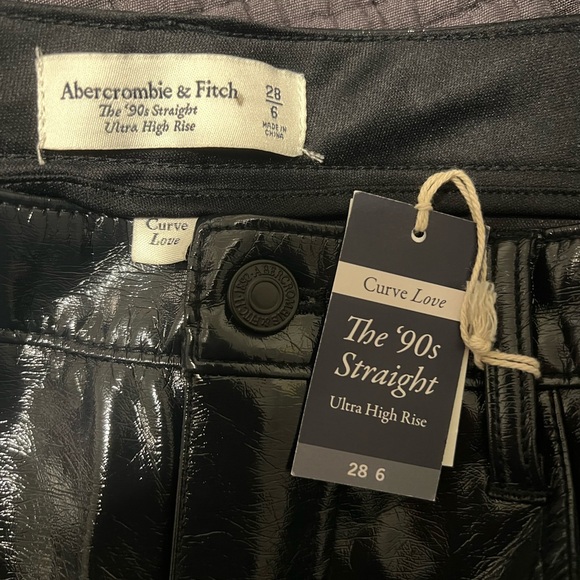 Abercrombie & Fitch Curve Love 90s Straight Ultra High Rise Vegan Leather Pants - Picture 6 of 6